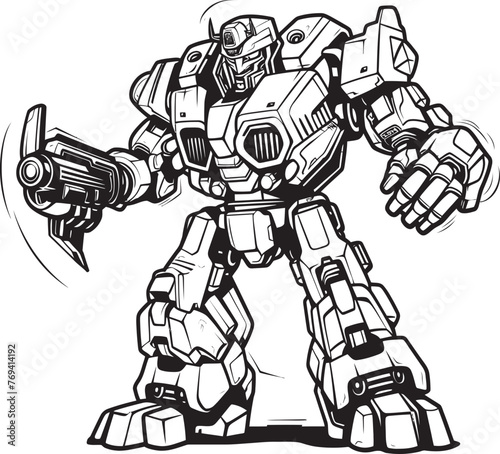 Tech Arsenal Transforming Weapon with Vector Icon Armament Innovation Weaponizing Robot in Black