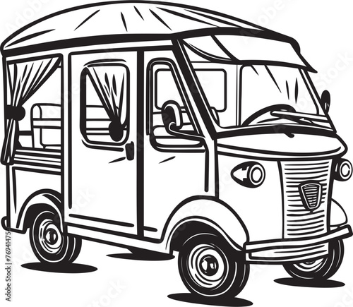 Metro Transporter Black Emblem on Tuk Tuk Rickshaw Street Sprinter Tuk Tuk Rickshaw with Iconic Black Emblem