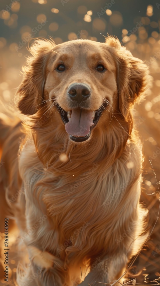 A dog is running through a field of tall grass