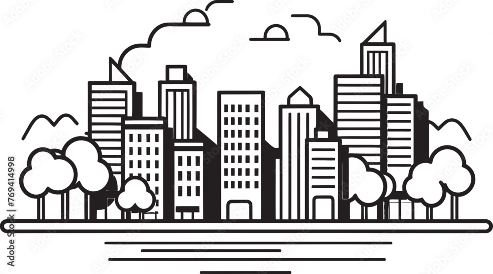 Metropolitan Landscape Sketch Black Logo Design Icon Downtown Skyline Outline Outline Style with Black Vector Metropolitan Landscape Sketch Black Logo Design Icon Downtown Skyline Outline Outline Style with Black Vector