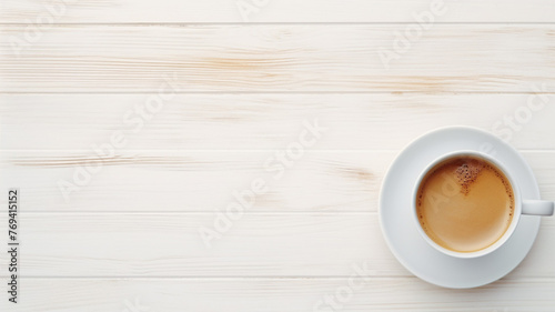coffee cup on white wood table top view morning mug © BornHappy