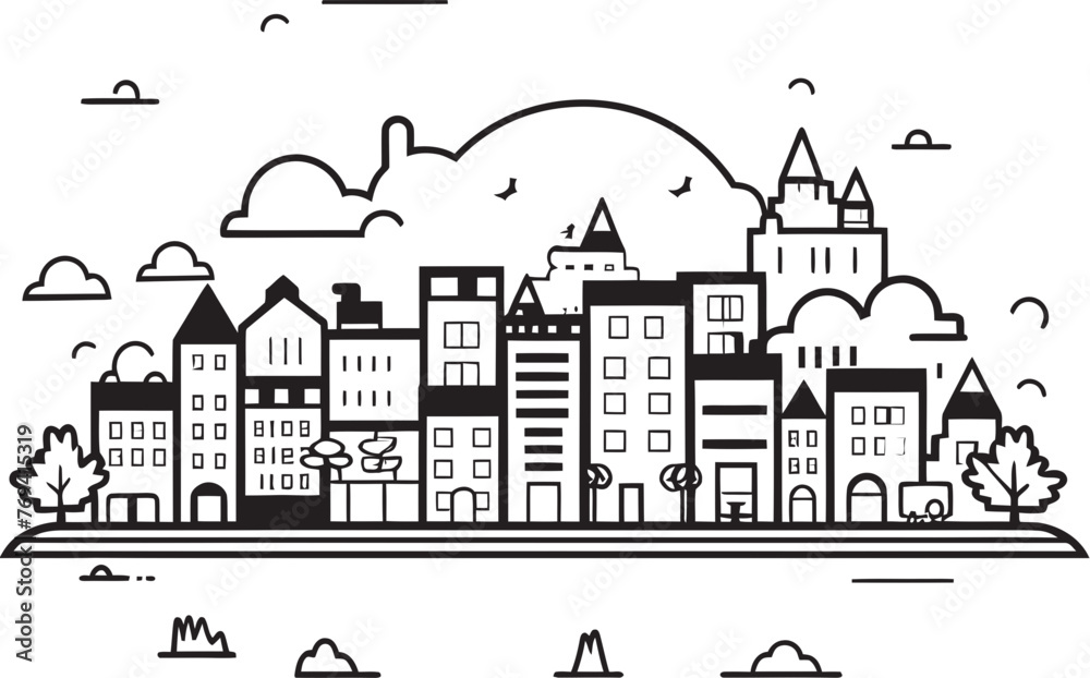 Cityscape Outline Profile Black Vector Emblem Downtown Horizon Sketch Black Logo Design Icon