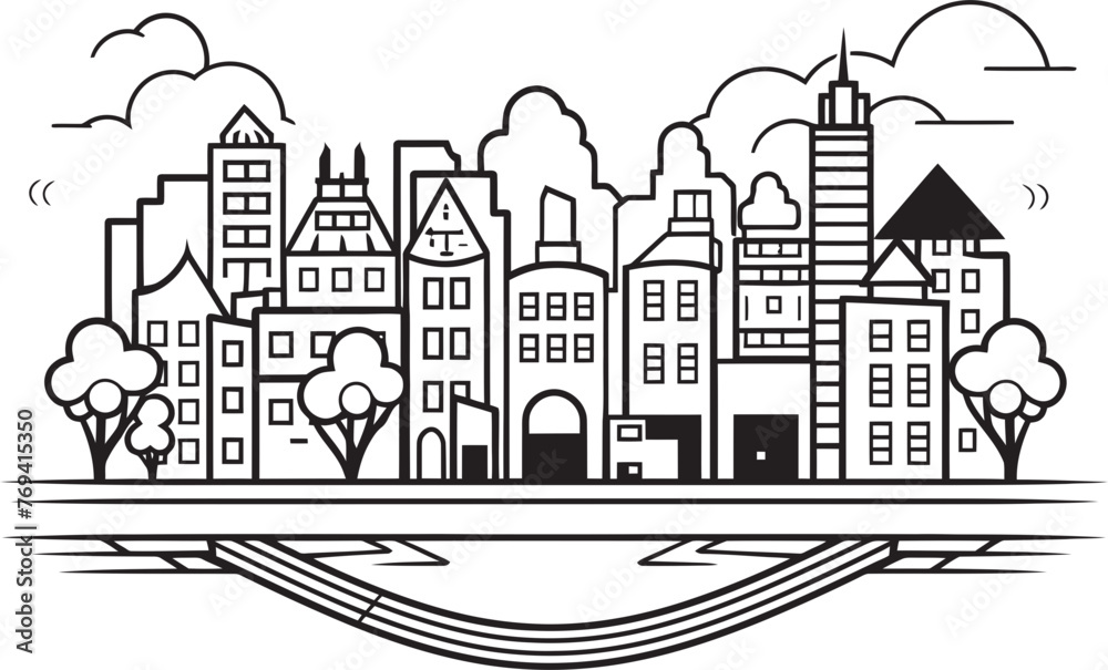 Obraz premium City Horizon Outline Black Logo Design Icon Metropolitan Skyline Sketch Black Vector Emblem