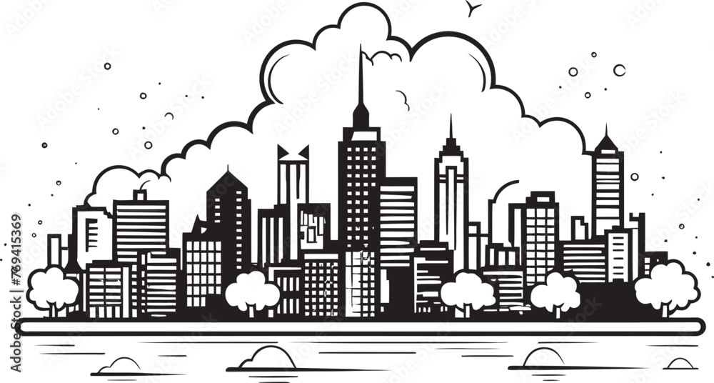 Urban Skyline Sketch Black Vector Emblem City Outline View Black Logo Design Icon