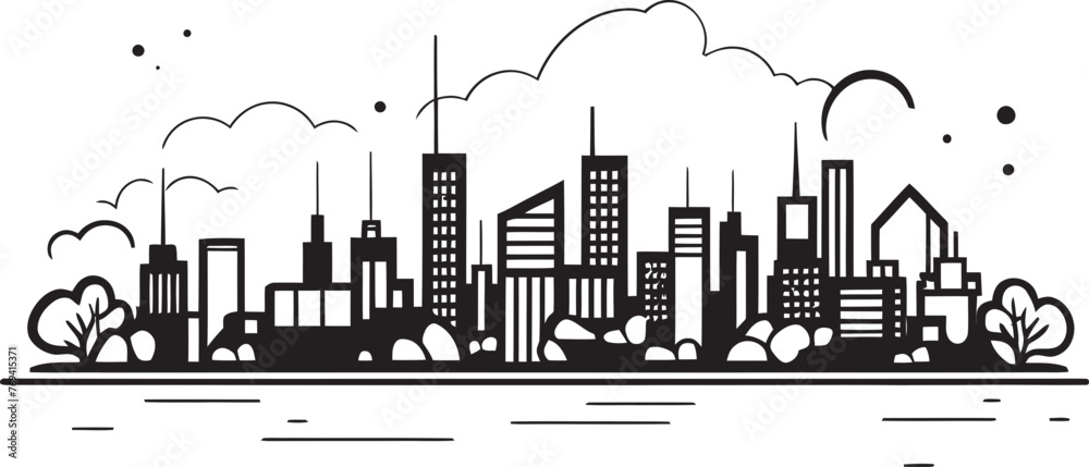 Obraz premium Metropolitan Landscape Profile Black Vector Emblem Urban Cityscape Sketch Black Logo Design Icon