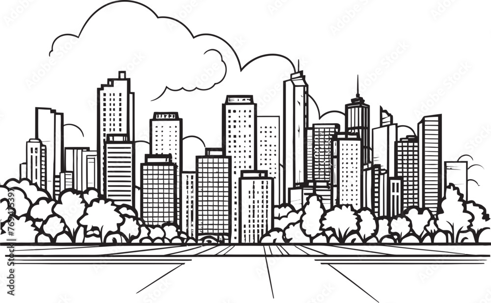 Metropolitan Skyline Sketch Black Vector Emblem Urban Horizon Outline Black Logo Design Icon