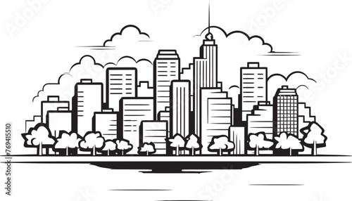 Outline of Urban Landscape Black Vector Emblem Metropolis Silhouette Black Iconic Logo Design