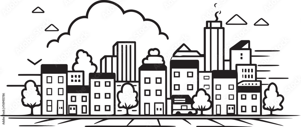 Cityscape Silhouette Black Logo Design Emblem Metropolis Outline View Urban Landscape in Black Vector
