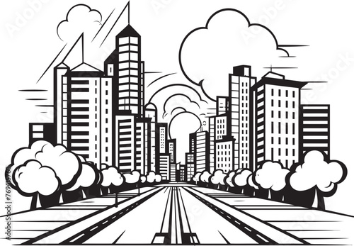 Urban Outline View Black Logo Design Emblem Downtown City Sketch Black Vector Icon