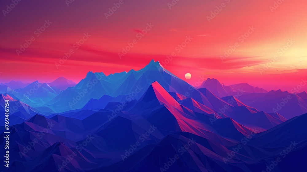 Sunset Mountain Range A Stunning 3D Render of a Mountain Range at Sunset Generative AI