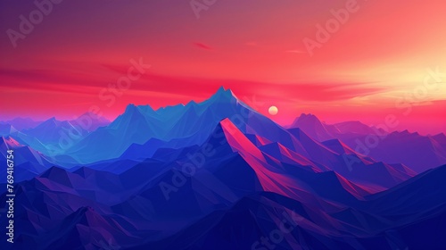 Sunset Mountain Range A Stunning 3D Render of a Mountain Range at Sunset Generative AI © Riya