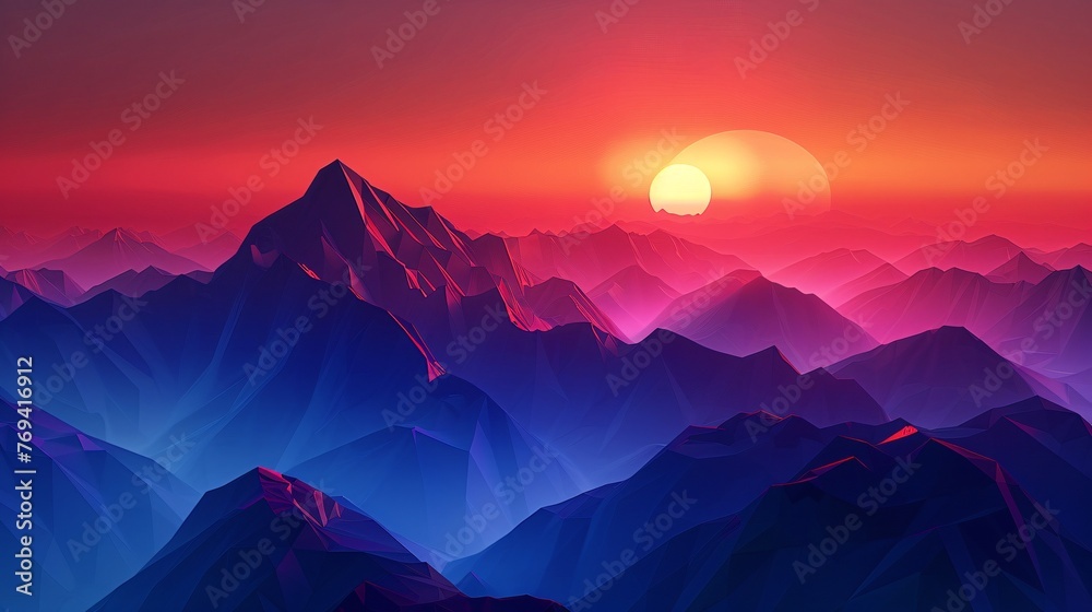Sunset on the Mountains A Stunning 3D Render of a Pink Sunset Over a Mountain Range Generative AI