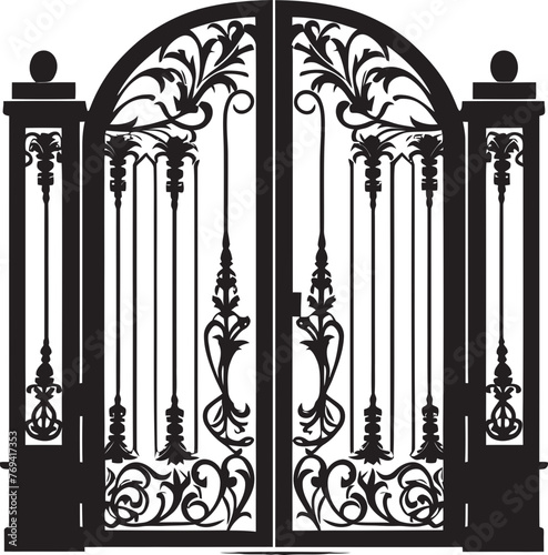 Timeless Design Wrought Iron Bi Fold Garden Door, Black Vector Logo Charming Garden Access Wrought Iron Bi Fold Door, Black Vector Design Icon