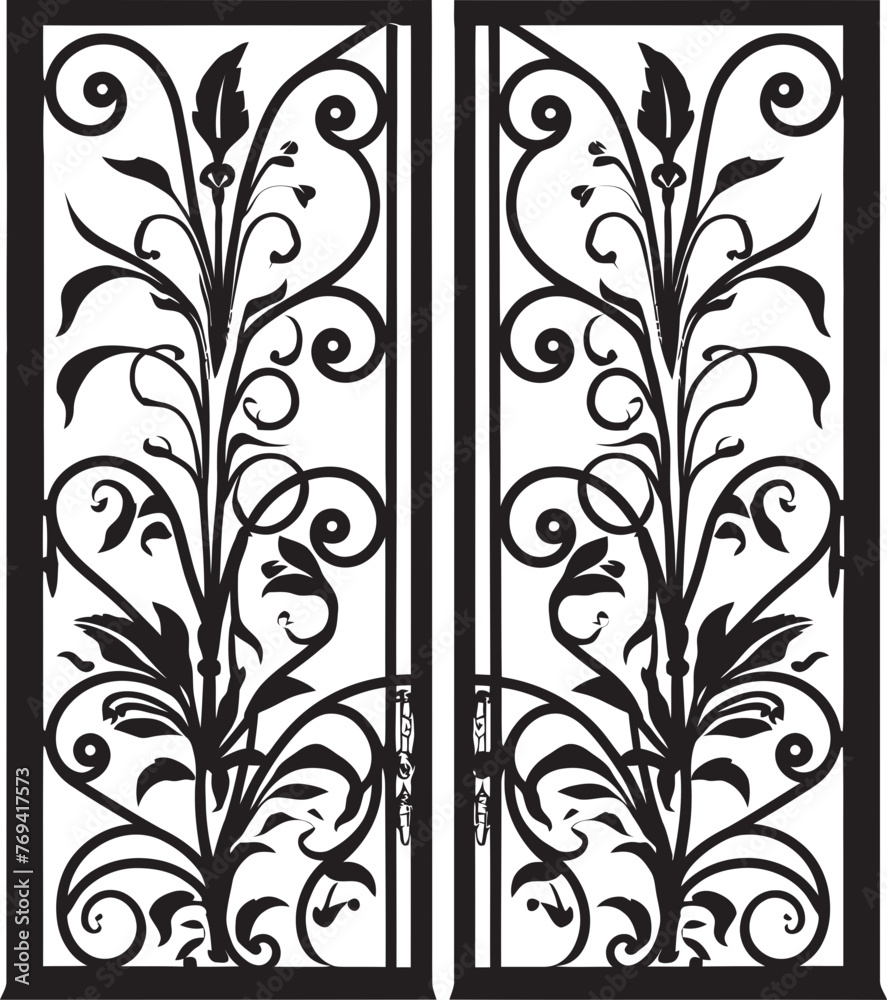Opulent Garden Access Black Vector Logo Design Icon Handcrafted Wrought Iron Door Black Emblem Icon Opulent Garden Access Black Vector Logo Design Icon Handcrafted Wrought Iron Door Black Emblem Icon