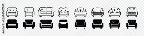 sofa line icon. Living room furniture icon, comfortable furniture icon set, sofa icon on white background.