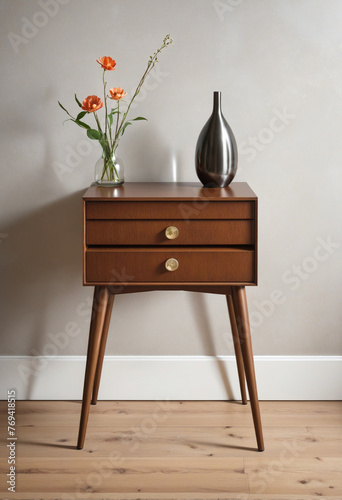 midcentury modern nightstand isolated on transparent background colorful background