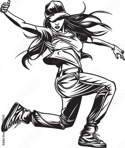 Trendy Urban Dance Diva Black Emblem Elegant Modern Street Performer Black Vector Icon
