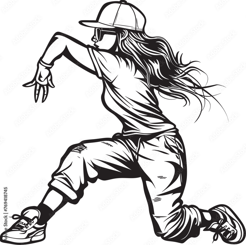 Fototapeta premium Chic Modern Street Performer Black Vector Icon Vibrant Young Street Dancer Black Logo Design