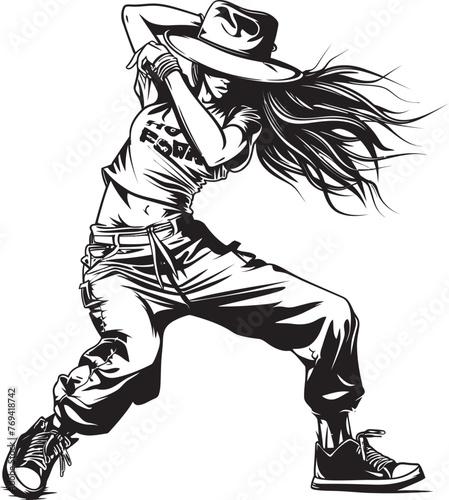 Trendy Female Hip Hop Star Black Emblem Elegant Street Dance Sensation Black Vector Logo Design