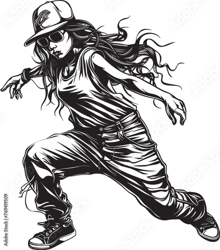 Energetic Female Street Performer Black Logo Design Youthful Street Dance Sensation Black Vector Icon © ROHIT