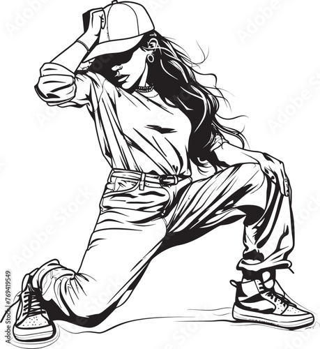 Fierce Female Hip Hop Artist Black Vector Icon Dynamic Urban Dance Prodigy Black Logo Design