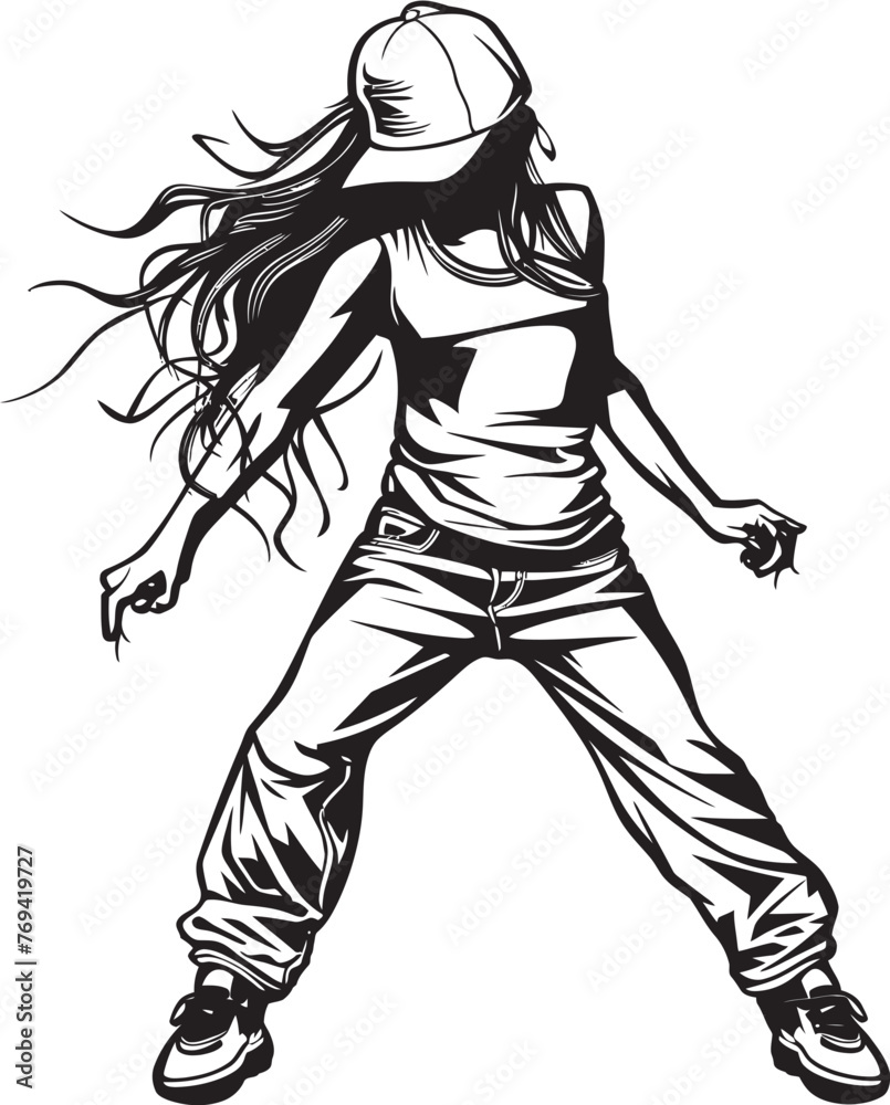 Fototapeta premium Dynamic Urban Dance Enthusiast Black Logo Design Icon Energetic Street Dance Virtuoso Black Vector Emblem