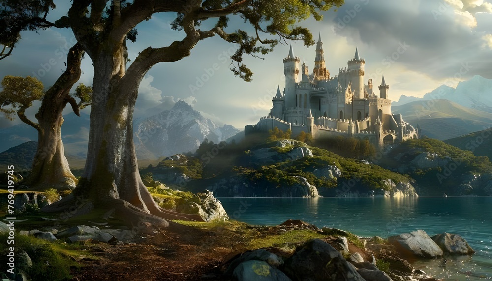 Fototapeta premium Fantasy castle in a gorgeous landscape