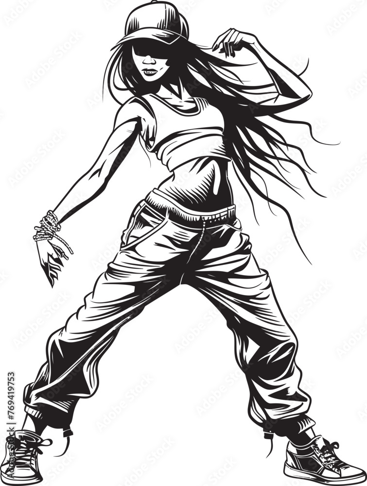 Trendy Young Street Dancer Black Vector Logo Vibrant Female Hip Hop Artist Black Emblem Icon Trendy Young Street Dancer Black Vector Logo Vibrant Female Hip Hop Artist Black Emblem Icon