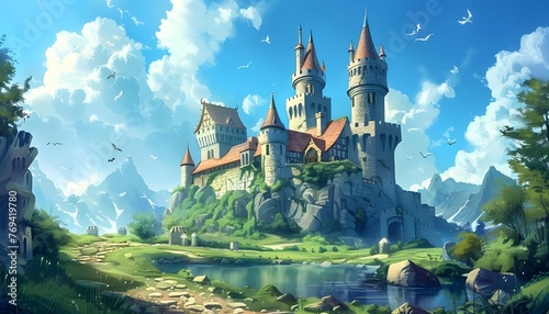 Fantasy castle in a gorgeous landscape © thiraphon