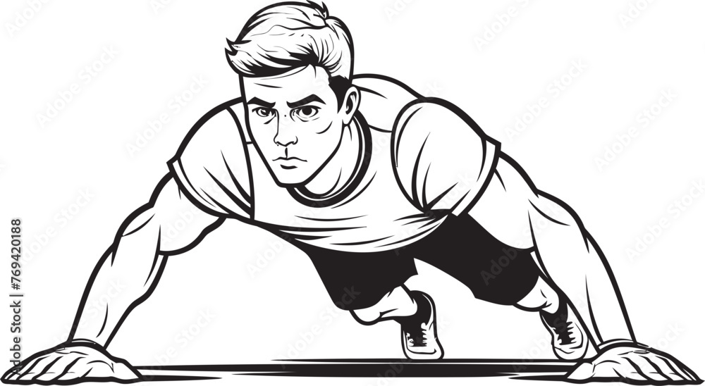 Fototapeta premium Fit Form Males Push Up Technique Black Emblem Logo Strength Strides Sportive Males Push Up Growth Black Vector Icon