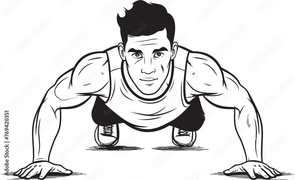 Fototapeta premium Energetic Endurance Sportive Males Push Up Challenge Black Vector Logo Muscle Mastery Youthful Push Up Discipline Black Emblem Icon