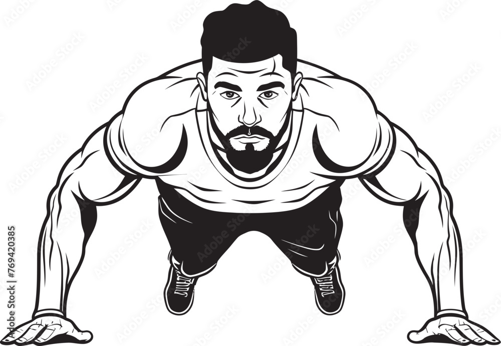 Fototapeta premium Energetic Excellence Sportive Males Push Up Achievement Black Vector Logo Muscle Mastery Youthful Push Up Practice Black Emblem Design