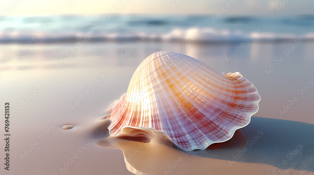 Conch shells on the seaside at sunrise Conch shells on the seaside at sunrise