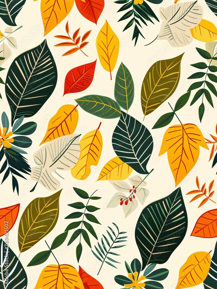 Foliage design, botanical motif, floral abstract, seamless illustration.