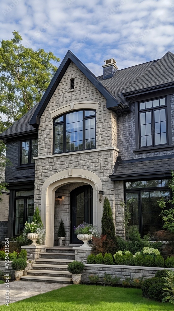 A Huge Two-story House On A Hill And Has A Balcony Overlooking A Wooded Area. 