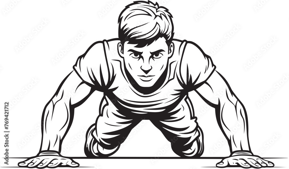 Fototapeta premium Muscle Mastery Vigorous Males Push Up Expertise Black Icon Emblem Active Progress Dynamic Mans Push Up Growth Black Logo Vector