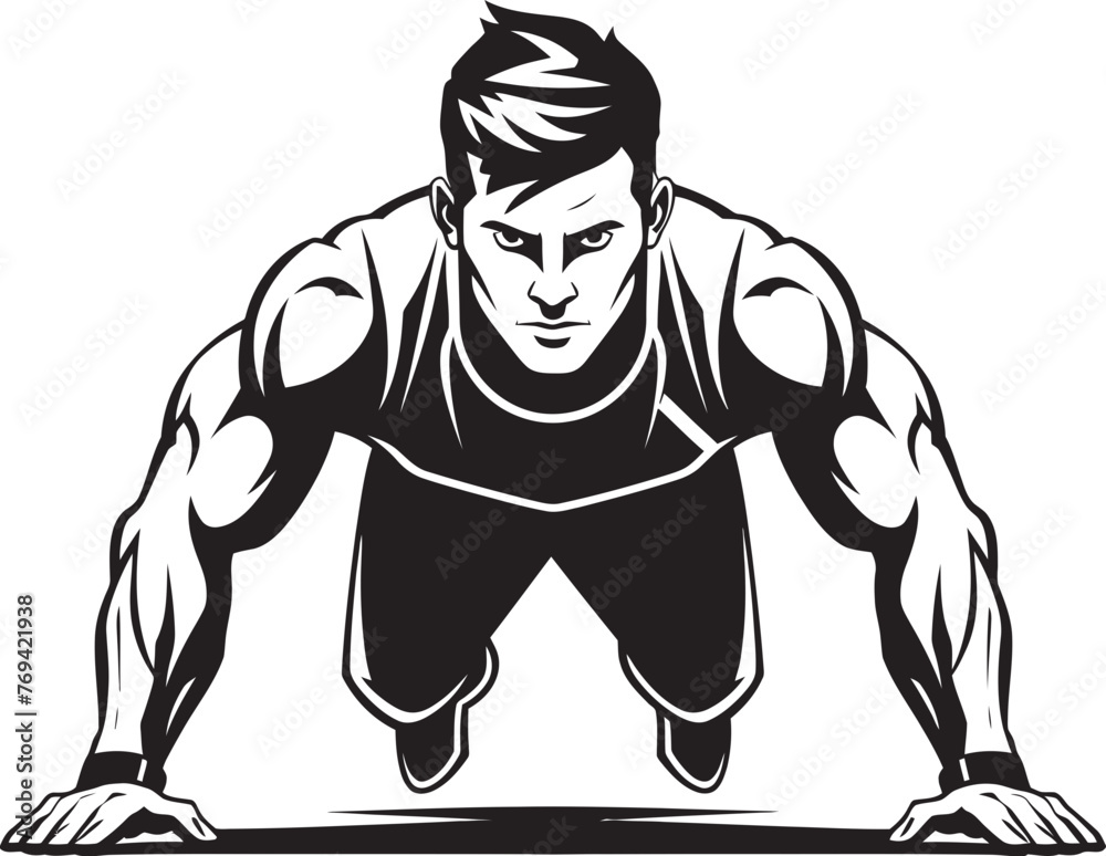 Energetic Sports Participant Black Vector Logo Muscular Young Man Engaged in Push Ups Black Emblem Energetic Sports Participant Black Vector Logo Muscular Young Man Engaged in Push Ups Black Emblem