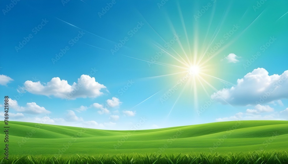 Green field and blue sky background