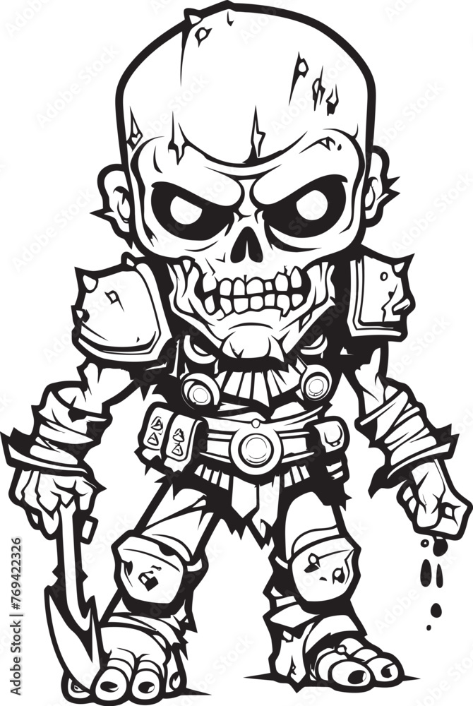 Graveyard Guardian Zombie Knight Soldier Black Icon Emblem Dreadful Defender Zombie Knight Soldier Black Vector Design