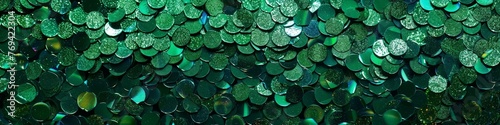 A wall covered in green sequins, creating a sparkling and festive backdrop, background, wallpaper, banner photo