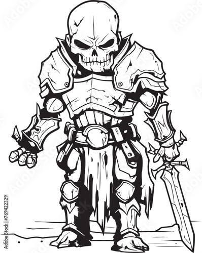 Dreadful Defender Zombie Knight Soldier Black Logo Icon Macabre Guardian Zombie Knight Soldier Black Emblem Design