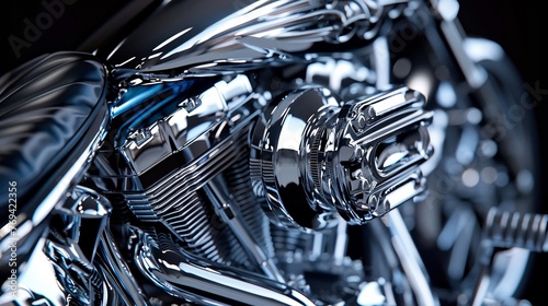 motorcycle engine block in shiny chrome photo