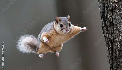 A Flying Squirrel With Its Fur Fluffed Up Against © Zahir