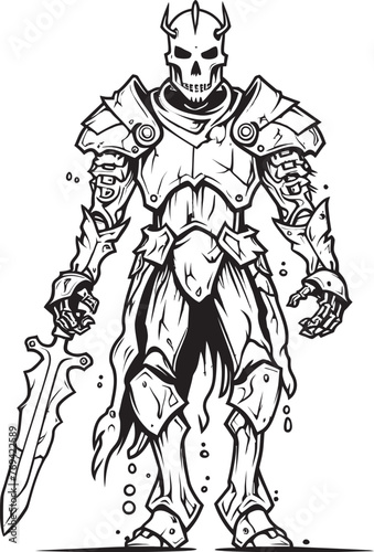 Necrotic Defender Zombie Knight Soldier Black Emblem Icon Phantom Warden Zombie Knight Soldier Black Vector Design