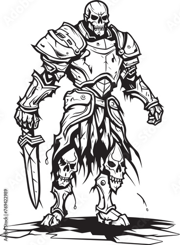 Ghastly Sentinel Zombie Knight Soldier Black Vector Design Phantom Warden Zombie Knight Soldier Black Emblem Icon