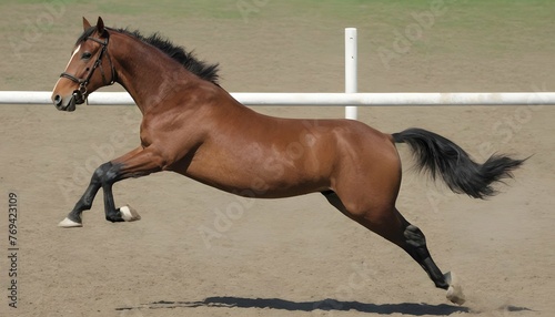 A Horse With Its Legs Extended Mid Leap