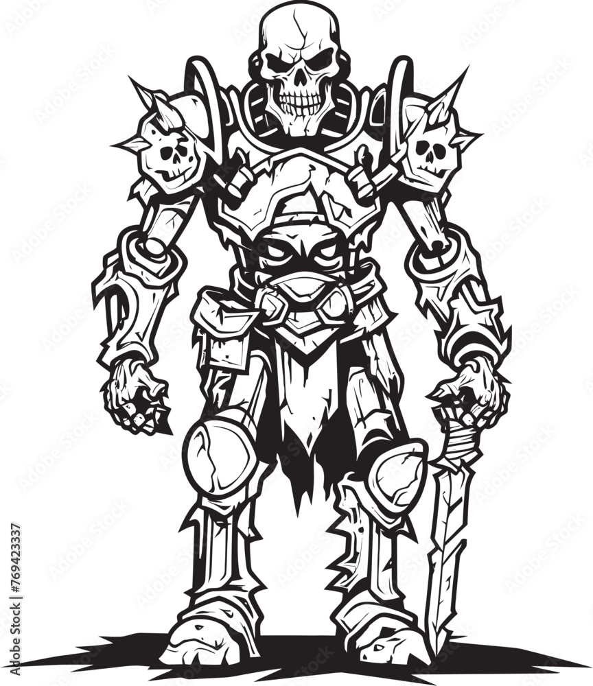 Fototapeta premium Ghoul Guardian Zombie Knight Soldier Black Emblem Design Eerie Enforcer Zombie Knight Soldier Black Icon Emblem