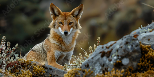 Ethiopian Wolf Canis simensis Bale mountains national park. generative ai  photo