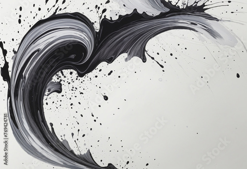 Black ink Sumi ink Sumi brush Art Wave Curve White background Frame Stroke Brush colorful background