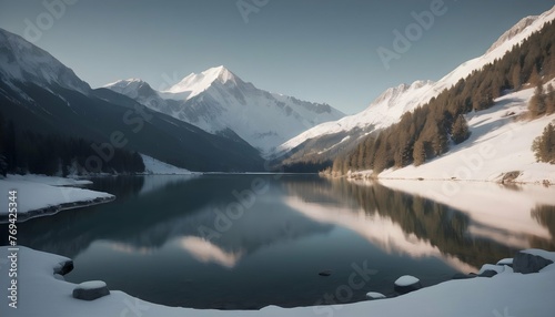 A Serene Alpine Lake Nestled Among Snow Capped Mou © Zaree
